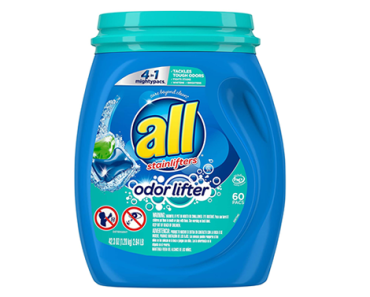 all Mighty Pacs Laundry Detergent 4-In-1 with Odor Lifter, Tub, 60 Count – Just $5.46!