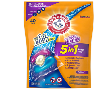 Arm & Hammer Plus OxiClean With Odor Blasters 5-IN-1 Power Paks Laundry Detergent – 40 ct – Only $4.86!
