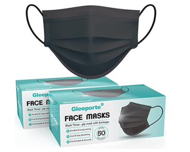 100-Count 3-Ply Disposable Face Masks w/ Ear Loops in Black – Just $7.99!