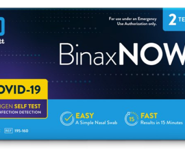 BinaxNOW COVID‐19 Antigen Self Test (2 Count) Only $19.88! In-Stock!