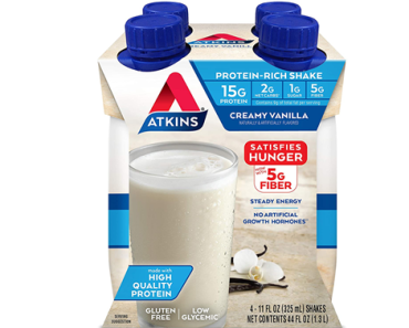 Atkins Gluten Free Protein-Rich Shake, Creamy/French Vanilla – Pack of 4 – Just $3.49!