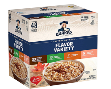 Quaker Instant Oatmeal, 4 Flavor Variety Pack, Individual Packets, 48 Count – Just $7.74!