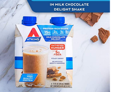 Atkins Gluten Free Protein-Rich Shake, Milk Chocolate Delight, Keto Friendly (Pack of 12) Only $10.10 Shipped!