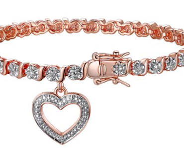 Forever Facets 14K Rose Gold Plated Diamond Accent Heart Charm Bracelet Only $23.99! (Reg. $70)