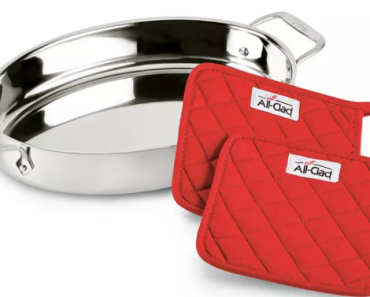 All-Clad Stainless Steel 15″ Oval Baker & Pot Holder Set Only $39.99! Great Reviews!