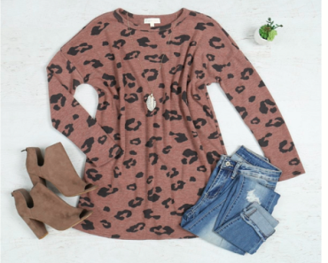 Leopard Print Round Neck Tunic (Multiple Colors) | S-XL Only $16.99 Shipped! (Reg. $40)