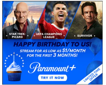 Subscribe to Paramount+ for as low as $1/mo. for 3 months. Try it now!