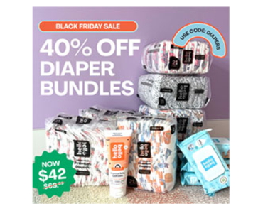 Hello Bello Black Friday Sale Extended! Get 40% off your first diaper bundle + bonus freebie item!