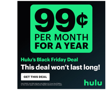Hulu Black Friday Deal! $0.99 Per Month For A Year!