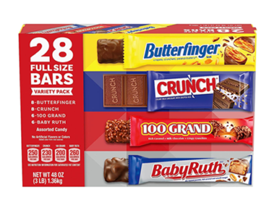Butterfinger, CRUNCH, Baby Ruth and 100 Grand Full Size Chocolate Chocolate Bars – Pack of 28 – Just $19.99! Amazon Cyber Monday Deal!