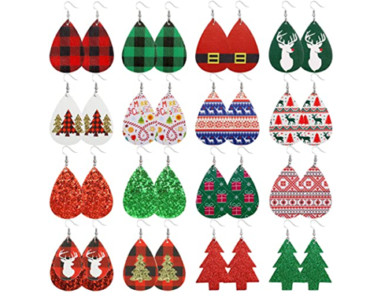 24 Pairs Faux Leather Christmas Earrings – Just $13.99!