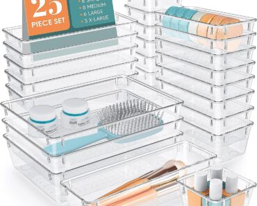 WOWBOX Clear Plastic Drawer Organizer Set, 25 Pieces – Only $17.99!