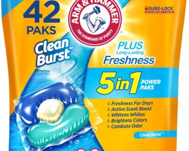 Arm & Hammer Clean Burst 5-in-1 Laundry Detergent Power Paks (42 Count) – Only $6.63!
