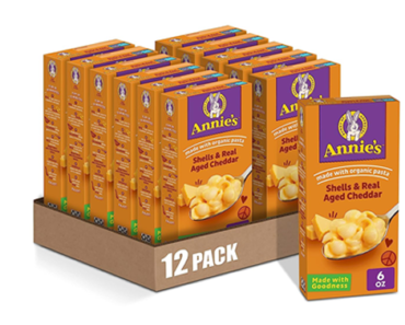 Annie’s Real Aged Cheddar Shells Macaroni & Cheese Dinner with Organic Pasta – Pack of 12 – Just $12.77!