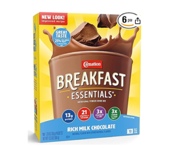 Carnation Breakfast Essentials Powder Drink Mix, Rich Milk Chocolate, 60 Count Box – Just $20.13!