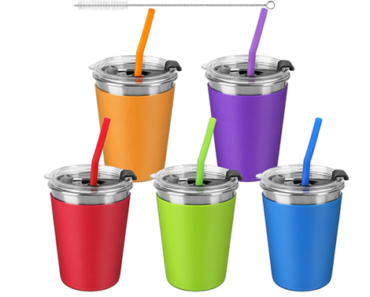 Kids Cups with Straws and Lids – Spill Proof, 12oz – 5 Pack – Just $21.84!