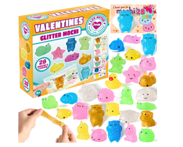 Valentine’s Day Cards with Glitter Mochi Squishy Toys, 28 Pieces – Just $9.99!