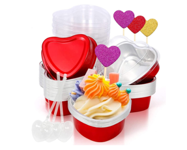 Heart Shaped Valentine Aluminum Mini Cup Cake Pans with Lids – 30 Pack – Just $11.39!