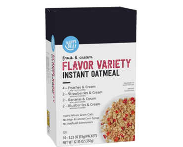 Amazon Brand Happy Belly Instant Oatmeal, Fruit & Cream Variety Pack, Pack of 10 – Just $1.57!
