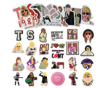 Pop Singer Croc Charms – Taylor Swift – 25 Pieces PLUS 50 Stickers- Just $9.99!