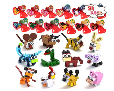 24 Packs Valentines Day Cards and Hearts with Animal Building Blocks – Just $15.99!