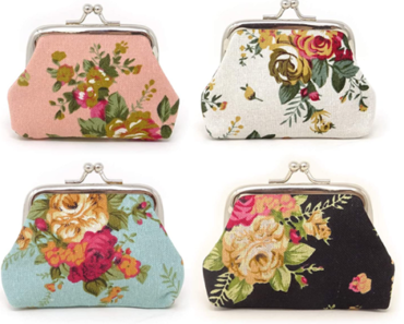 Canvas Floral Rose Flower Coin Purses – 4 Pieces – Just $8.99!