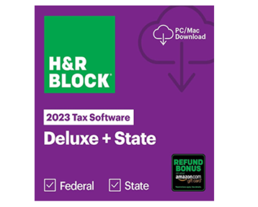 H&R Block Tax Software Deluxe + State 2023 with Refund Bonus Offer – Amazon Exclusive – PC Download – Just $24.99!
