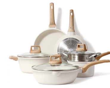 Carote Nonstick 8 Pcs Induction Kitchen Cookware Sets in White Granite – Just $64.98!