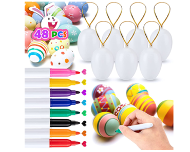 48 White Easter Eggs Paintable with 8 Colorful Pens – Just $14.99!