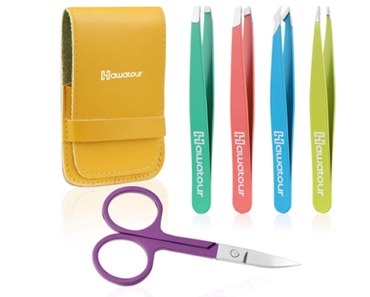 4 Eyebrows Tweezers and Scissors with Leather Case – Just $5.59!