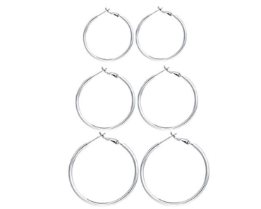 3 Pairs Sterling Silver Hoop Earrings – 14k White Gold Plated – Just $10.39!