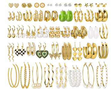 44 Pairs Gold Colored Hoop Earrings Set – Just $12.99!