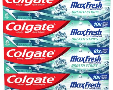 Colgate Max Fresh Whitening Toothpaste with Mini Strips, 6.3 Ounce (Pack of 4) – Only $8.39!