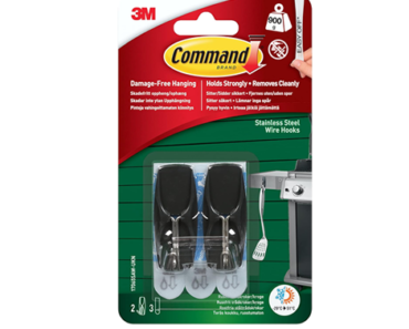 Command Outdoor Stainless Steel Wire Hooks with Adhesive Strips, 2 Black Hooks – Just $3.98!