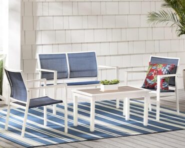 Hampton Bay Harmony Cove 4-Piece Steel Blue Sling Outdoor Patio Deep Seating Set – Only $150!