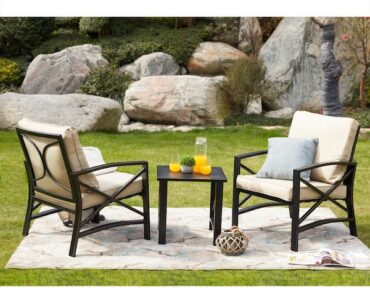 Patio Festival 3-Piece Metal Patio Deep Seating Set with Beige Cushions – Only $160!