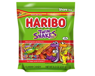 HARIBO Gummi Candy, Twin Snakes, 8.3 oz. Stand Up Bag – Just $2.06! HARIBO Gummi Candy, Twin Snakes, 8.3 oz. Stand Up Bag – Just $2.06!