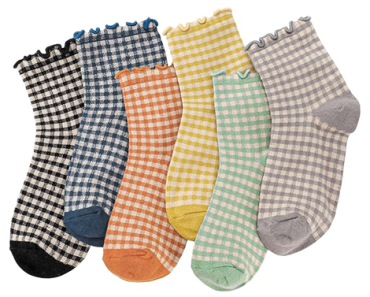 Cute Checkered Lettuce Topped Ankle Socks – Six Pair – Just $8.89!