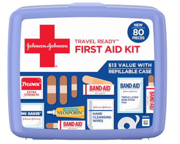 Johnson & Johnson Travel Ready Portable Emergency First Aid Kit – 80 Pieces – Just $10.98!