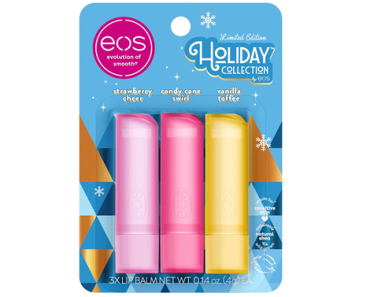 eos Holiday Lip Balm Gift Set 3-pack – Strawberry Cheer, Candy Cane Swirl & Vanilla Toffee – Just $4.79!