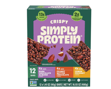 Simply Protein – Crispy Vegan Protein Bars Variety Pack, 3 Flavors – Plant Based, 12 Bars – Just $11.30! Amazon Black Friday Week Deals!