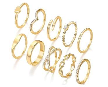 Dainty 14K Gold Plated Rings, Perfect for Stacking and Layering – 10 Pieces – Just $16.99!