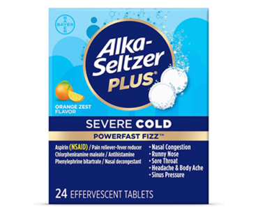 Alka-seltzer Plus Severe Cold PowerFast Fizz Orange Zest Effervescent Tablets, 24ct – Just $3.98!
