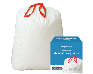 Amazon Basics Tall Kitchen Drawstring Trash Bags, 13 Gallon, 200 Count – Just $13.42!