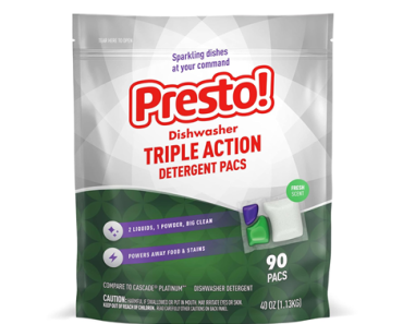 Amazon Brand Presto! Triple Action Dishwasher Pacs, Fresh Scent, 90 Count – Just $8.78!