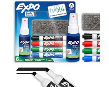 EXPO Dry Erase Markers Kit, Chisel Tip, Assorted Colors, Eraser, Spray Cleaner, 6 Count – Just $5.61!