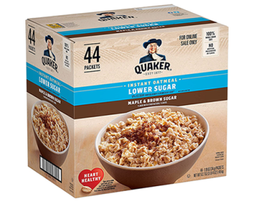 Quaker Instant Oatmeal Lower, Maple & Brown Sugar – Pack of 44 – Just $11.66!