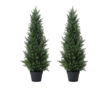 2 Pack 3 ft Outdoor Artificial Topiary Cedar Trees – Just $39.69!