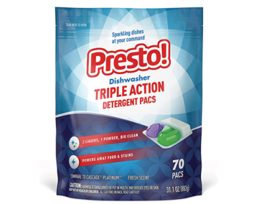 Amazon Brand Presto! Triple Action Dishwasher Pacs, Fresh Scent, 70 Count – Just $7.56! Amazon Brand Presto! Triple Action Dishwasher Pacs, Fresh Scent, 70 Count – Just $7.56!