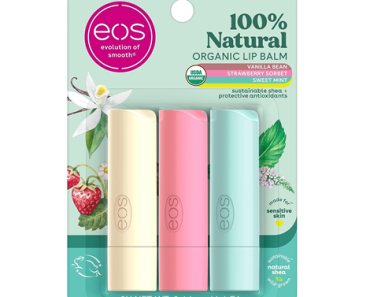 eos 100% Natural & Organic Lip Balm Trio- Vanilla Bean, Sweet Mint, & Strawberry Sorbet – Just $4.49! eos 100% Natural & Organic Lip Balm Trio- Vanilla Bean, Sweet Mint, & Strawberry Sorbet – Just $4.49!